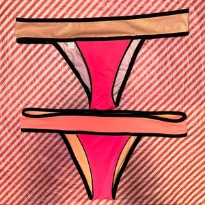 Victoria’s Secret Swim Bikini Bottoms Cheeky Color Block Trim Pink Lot Bundle 2